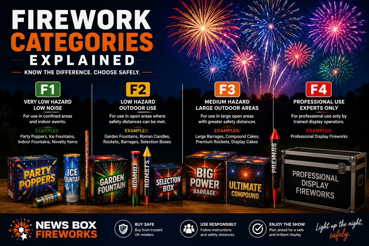 Firework Categories Explained: Understanding F1, F2, F3 and F4 Fireworks
